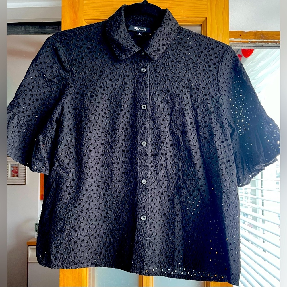 Madewell black eyelet blouse
